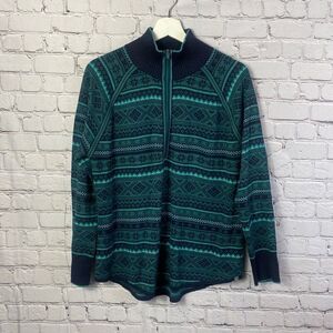 Eddie Bauer Fair Isle Quarter Zip Sweater Pullover Blue Womens XL  335
